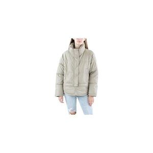 DKNY Jeans Womens Faux Leather Short Puffer Jacket Tan Size Medium Was $189